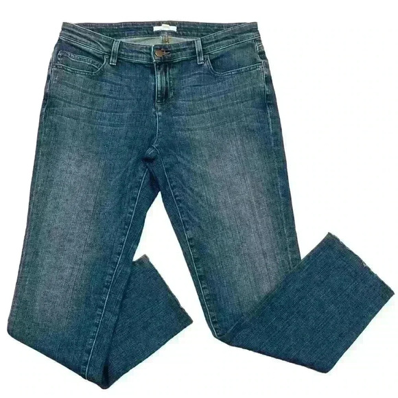 Eileen Fisher Straight Leg Denim Jeans Organic Cotton Raw Hem Sz 4 Stretch - Picture 1 of 15